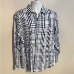 Thomas Pink Blue Checked Button Down Shirt size 17.5 Like New
